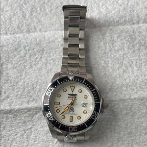 Invicta Silver Watch with Black Bezel and White Dial